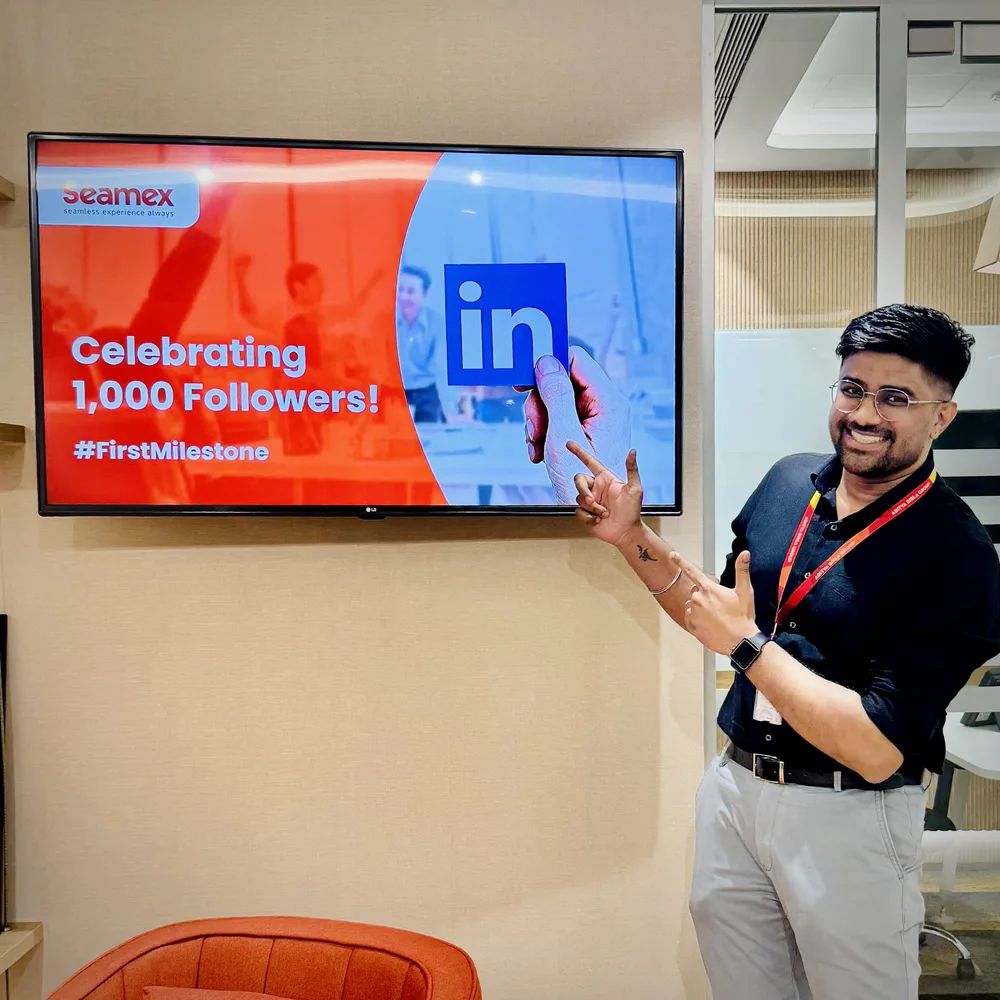 Prasidha Jagtap celebrating a LinkedIn follower milestone on the company page